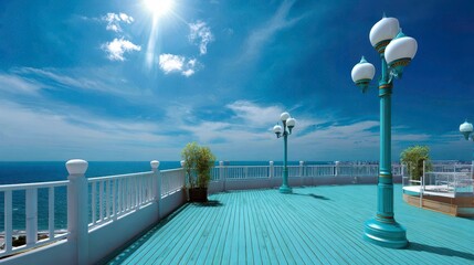 Ocean View Deck: Sunny Sky, Waterfront Balcony, Luxury Travel