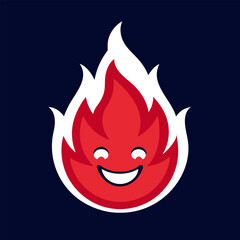 Minimal Red Flame Emblem with Smiling Face on Navy Background