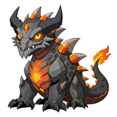 Stone-Scaled Dragon with Lava Eyes in Rune-Crest Frame