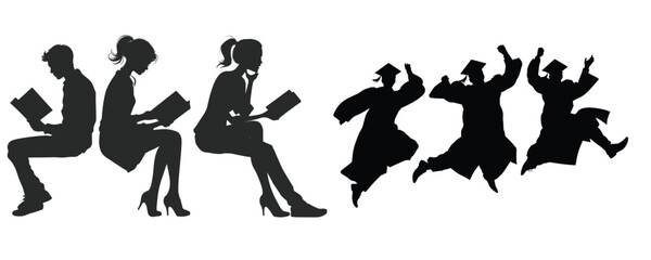 jumping people silhouette set celebration and happiness vector illustration