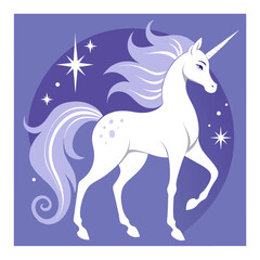Elegant Unicorn Silhouette with Spiral Horn and Sparkling Accents in a Thin-Frame Layout