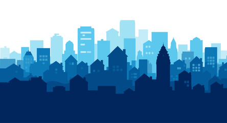 Obraz premium Stunning blue cityscape silhouette captures modern urban architecture and vibrant city life, perfect for business and design projects.