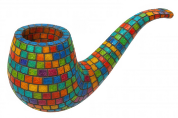 Vibrant glass mosaic smoking pipe showcasing intricate artisan design against transparent backdrop