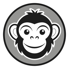 Obraz premium Circular Monkey Emblem with Friendly Face in Black Outline over Gray for Strong Visual Presence