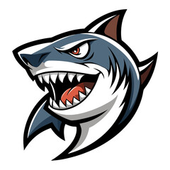 Black-and-White Shark Head Mascot with Sharp Teeth and Aggressive Pose for Competitive Teams