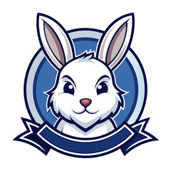 White Rabbit Head with Navy Outlines Inside Circular Badge, Varsity Label, and Subtle Shadowing for Sporty Flair