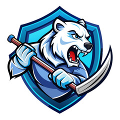 Aggressive Icy Blue Polar Bear Hockey Shield Logo