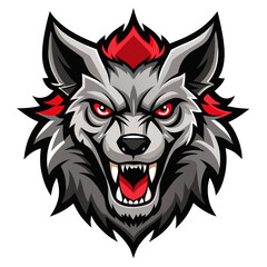 Obraz premium Crimson-Eyed Snarling Abstract Wolf Head in Vector Form