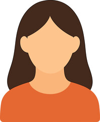 Flat Design Woman Profile Avatar Icon with Orange Shirt and Brown Hair