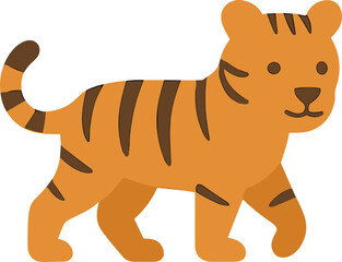 Cute Flat Design Tiger Walking Pose Illustration Graphic Element