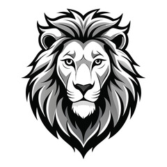 Monochrome Flowing-Mane Lion Head with Subtle Shading