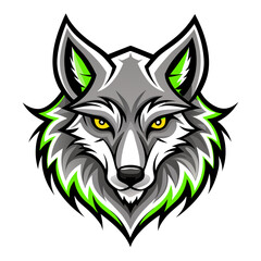 Silver Tribal Wolf Head with Neon Green Accents