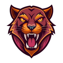Burnt Orange and Deep Plum Panther Face in Comic-Style Esports Badge
