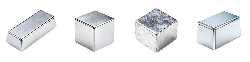 Set of Four Silver Metal Blocks Isolated on White Background