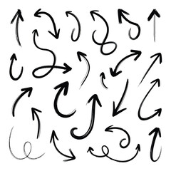 Collection of hand drawn black arrows in various directions and styles for design projects  vector silhouette