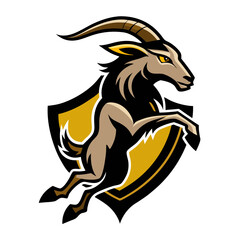 Leaping Goat Emblem with Sharp Horns and Dramatic Negative Space