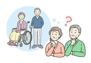 要介護になった時の事を考えて心配する高齢者夫婦
