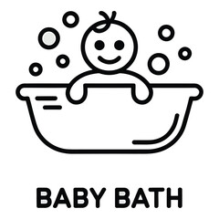 Baby in bathtub surrounded by bubbles in a simple black and white line drawing illustration  vector silhouette