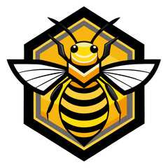 Geometric Yellow-and-Black Bee in Hexagon Frame with Angular Wings