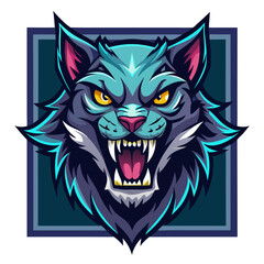 Glowing-Fanged Roaring Feline Mascot with Claw Mark Frame