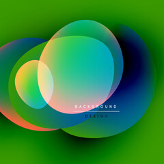Vibrant overlapping circles create abstract background. Colors blend, forming gradients. Modern design elements present smooth transitions.