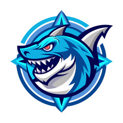 Streamlined Shark Head Logo with Blue Glow in Circular Badge