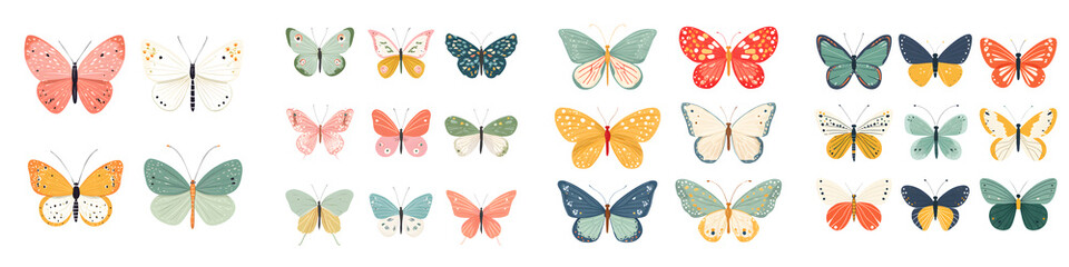 Collection of Decorative Butterfly Illustrations on White Background