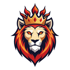 Crowned Fierce Lion with Stylized Flame-Like Mane