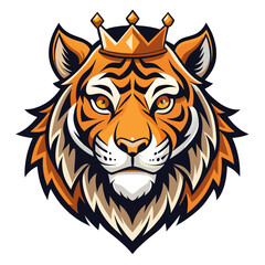 Crowned Tiger Face with Sharp Fur Lines and Crest Elements