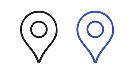 Icons of Map Markers in Two Colors, Black and Blue, for Navigation and Location Apps