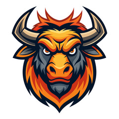 Aggressive Bull Mascot with Shadowed Cheekbones and Flared Nostrils in Team Colors