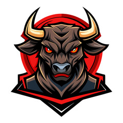 Fierce Bull Head with Red Eyes, Black Horns, and Bold Wordmark in a Thick Badge Frame