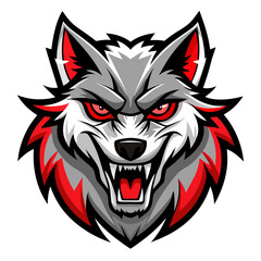 Red-Eyed Snarling Wolf Mascot in Sharp Vector Crest with Black-and-White Contrast