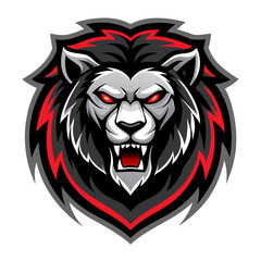 Black Lion Esports Logo with Solid Vector Fill, Flared Mane, and Glowing White Eyes
