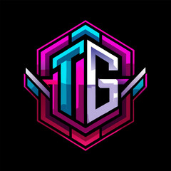 Mirrored T-G Monogram in Bold Geometric Forms for Gaming Clan Branding