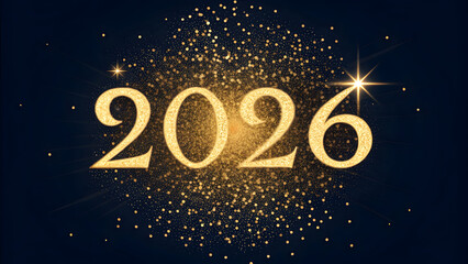 Golden glitter explosion around the year 2026 numbers on dark full hd 4k stock image download background