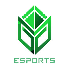 Minimalist Esports Symbol with Sleek Typography and Geometric Insignia on Green Background