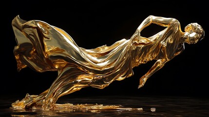 ancient greek statue melting into flowing molten gold, smooth metallic reflections, graceful motion, hyperdetailed, cinematic light 