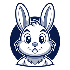Monochrome Line-Art Rabbit Mascot with Rounded Cheeks on Navy Background