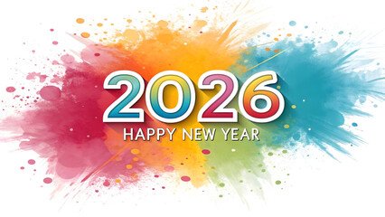 Colorful 2026 Happy New Year watercolor splash celebration full hd 4k stock image download