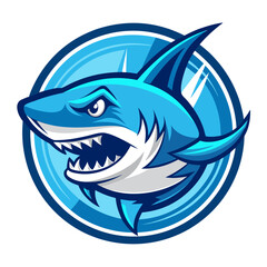 Energetic Blue Shark with Open Jaws and Action Lines in Circular Team Badge