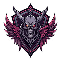 Obraz premium Dark Fantasy Badge with Winged Skulls in High-Detail Vector Linework
