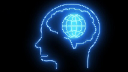 human brain head icon and globe icon with neon effect - Powered by Adobe