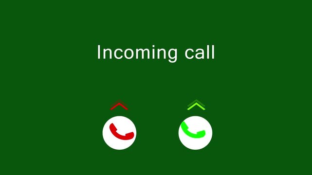 Incoming call screen animation in 4K with glowing interface, showing caller ID, ringing alert, and interactive buttons for accept and decline. Modern  design for mobile,