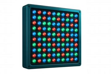 Glowing rgb led panel, transparent background highlighting electronic illumination technology