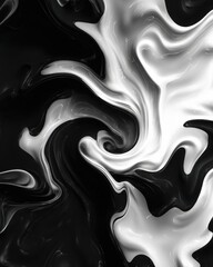 Abstract Black and White Swirling Pattern with Fluid Shapes and Dynamic Movement Captured in Smooth Visual Form