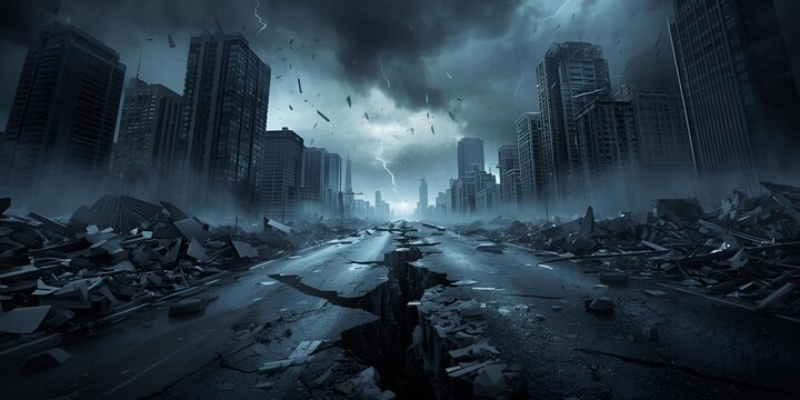dark vibe earthquake destroy the tall building and road
