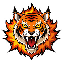 Cartoon Orange Tiger Head with Flaming Aura for High-Energy Team Branding