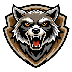 Snarling Raccoon Head in Forest Tones Inside Dynamic Shield for Team Identity