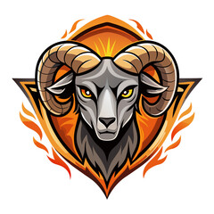 Dynamic Tribal Ram with Symmetrical Horn Patterns in Flame-Textured Badge